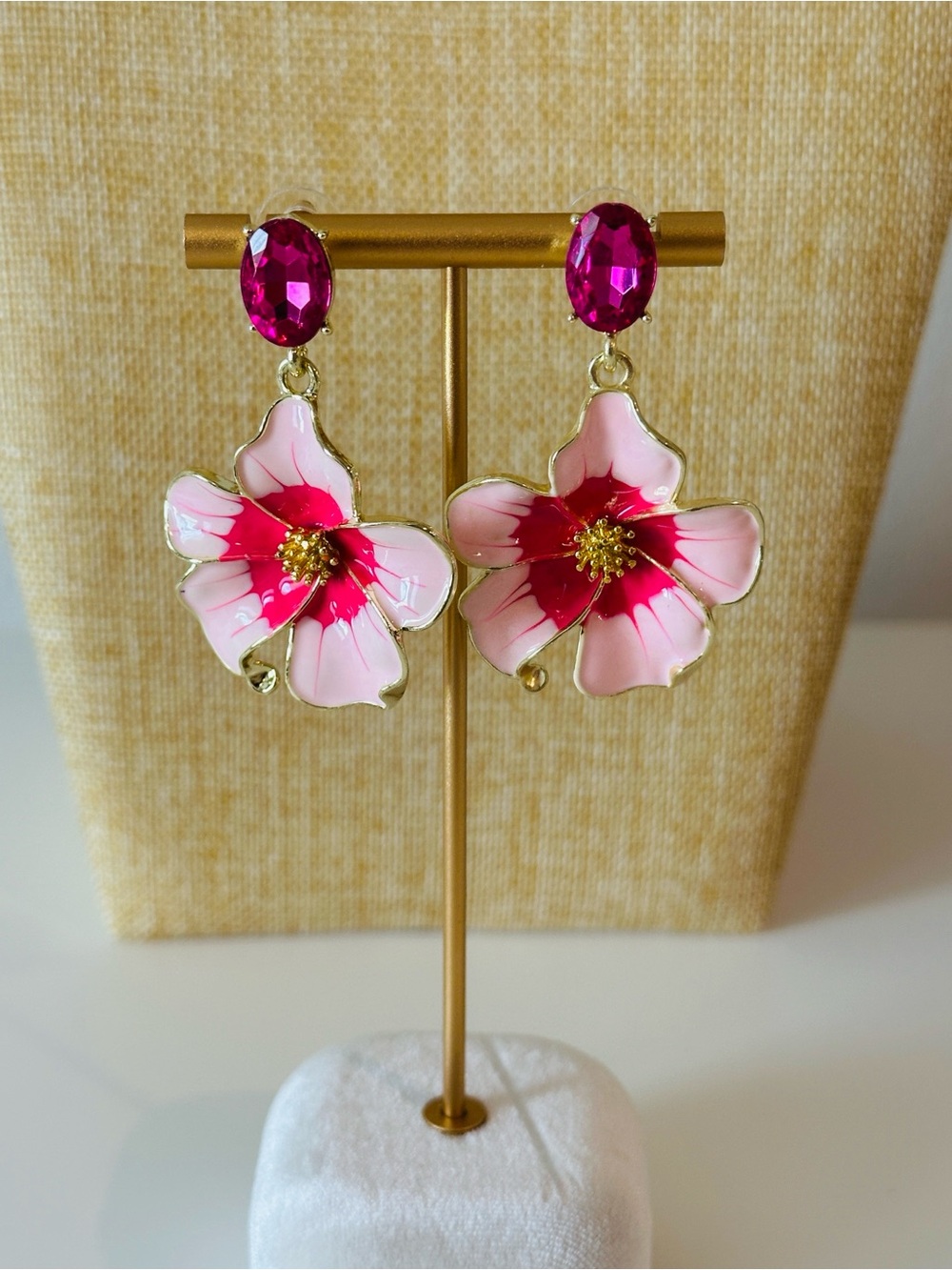 Fashion Jewelry Pink and Fuchsia Floral Drop Earrings